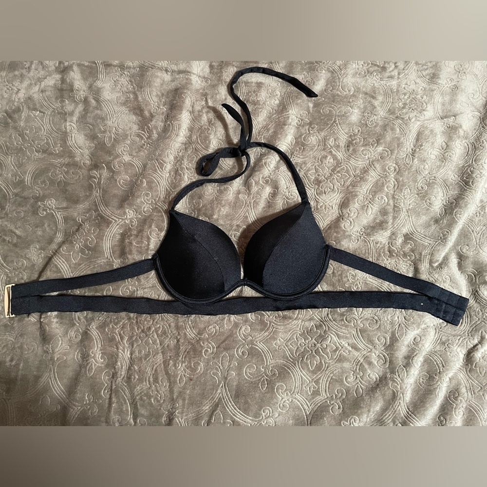 Victorias Secret Black Push Up Swim Top with Buckle Back